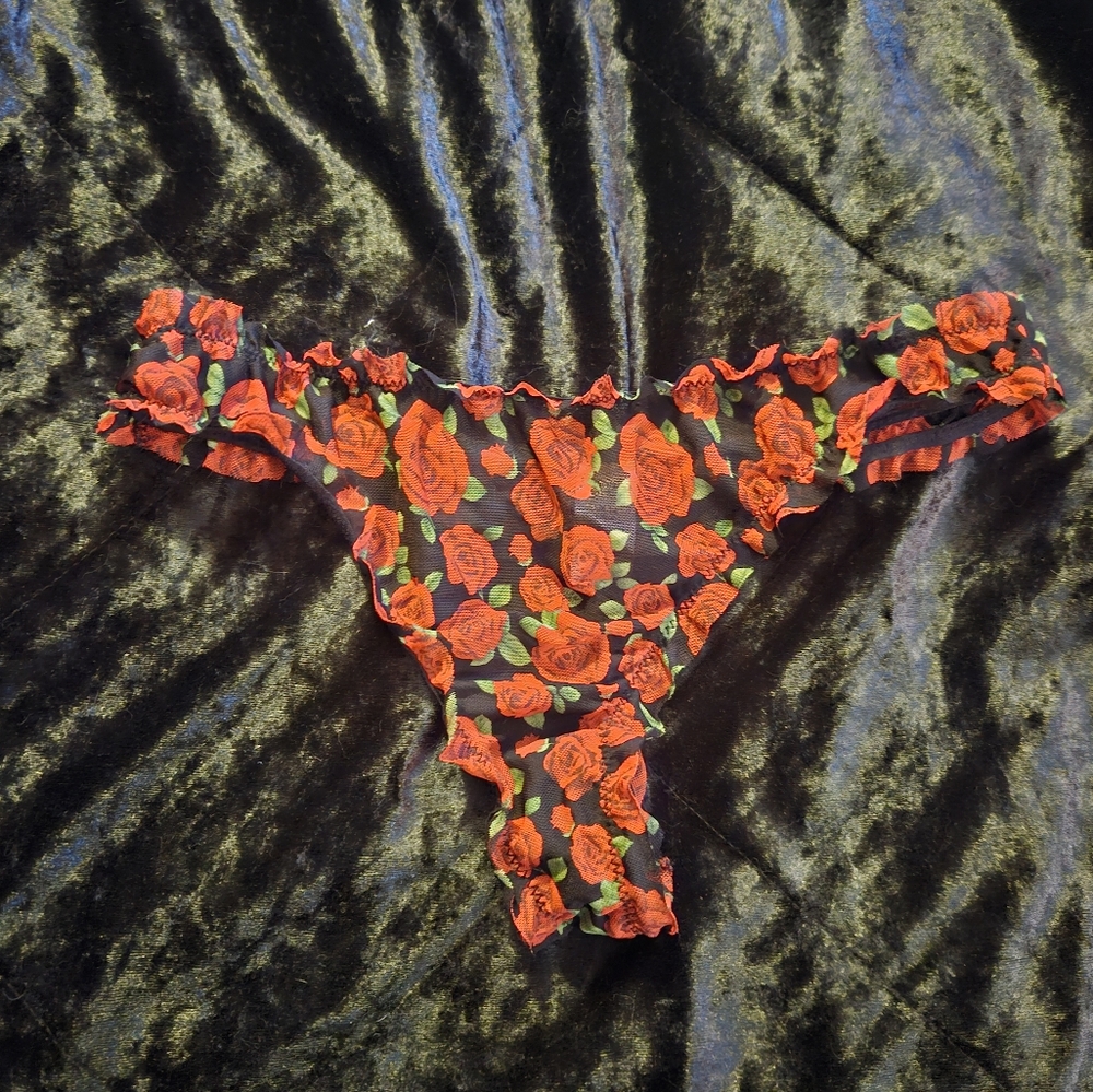 Rose Print Mesh Thong Size M/L